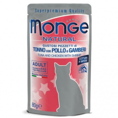 MONGE NATURAL kapsička tuňák a kuře v želé s krevetami pro kočky80g MONGE NATURAL kapsička tuňák a kuře v želé s krevetami pro kočky80g