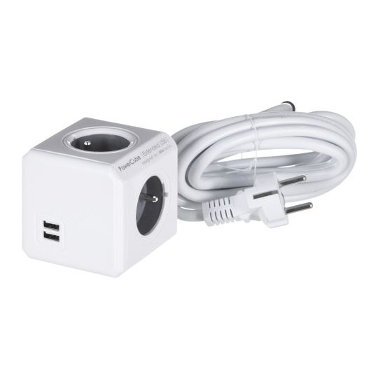 Allocacoc PowerCube Extended USB E(FR), 3m napájecí prodlužovačka 4 AC zásuvky / AC zásuvek