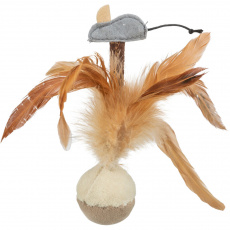 Squieky míček s peřím a myškou 15 cm