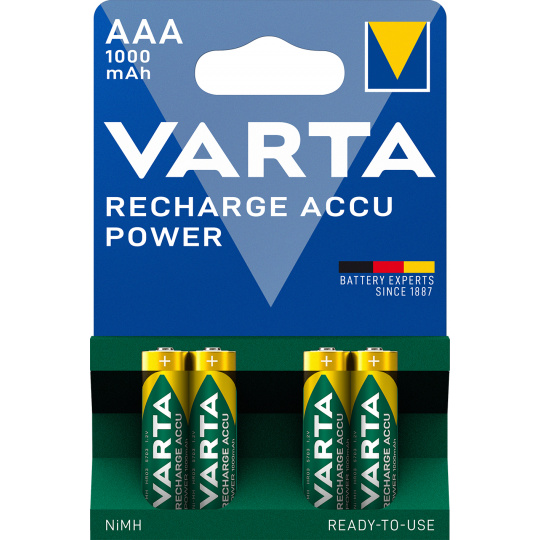 VARTA HR03 AAA Recharge Accu Power 1000 mAh 05703 Dobíjení akumulátorů 4 kusů Zelená, Žlutá