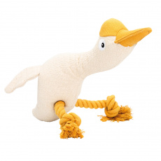 Husa 29 cm, látková robustní hračka s bavlněnými uzly, krémová/hořčicová, HipHop Dog