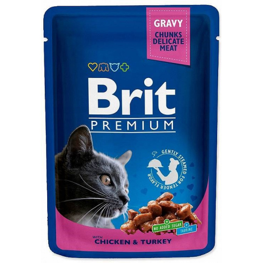 BRIT Premium Chicken&Turkey - mokré krmivo pro kočky - 100g