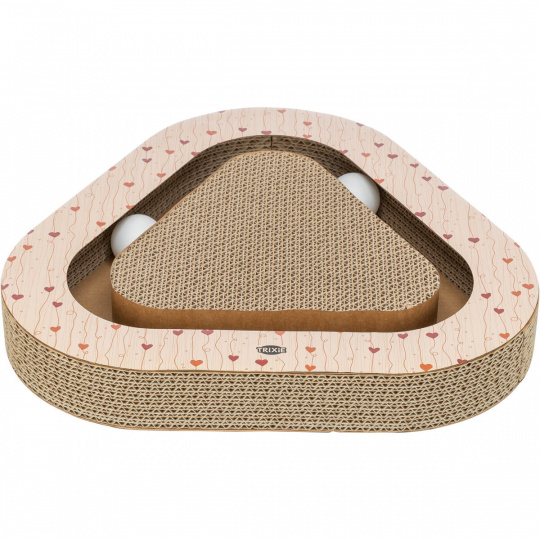 Škrabací karton VALENTINE triangl, s míčky a catnipem, 36 x 5 x 36/36 cm, meruňková - LIMITOVANÁ NAB