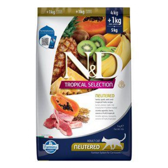 N&D cat TROPICAL SELECTION (AG) adult neutered lamb 4 kg +1 kg