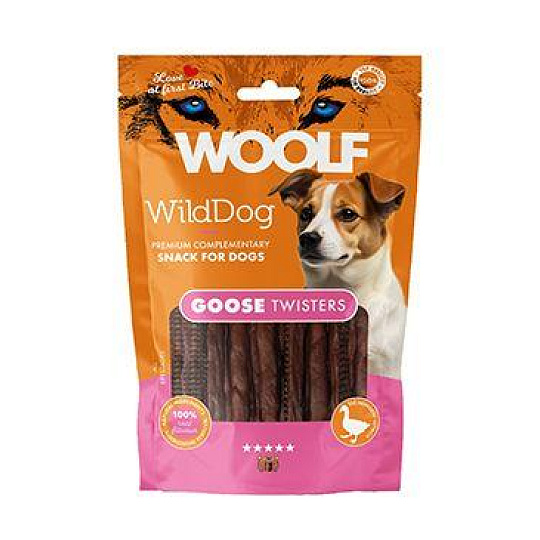 WOOLF WildDog poch. Twister Goose 100g WOOLF WildDog poch. Twister Goose 100g