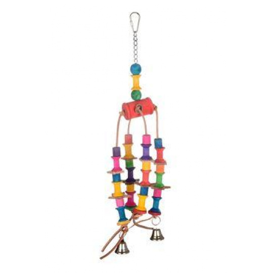 Hračka pro exoty s válečky a zvonky, dřevěná Hračka pro exoty s válečky a zvonky, dřevěná