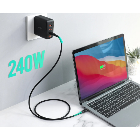 AUKEY CB-SCC241 USB-C Power Delivery PD 240W 5A 20V 1m Nylon Černá