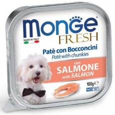 MONGE FRESH - paštika a kousky s lososem 100 g pro psy MONGE FRESH - paštika a kousky s lososem 100 g pro psy