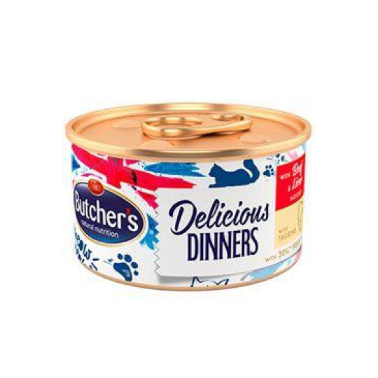 Butcher's Cat Delic.Dinners hovězí+játra konz. 85g