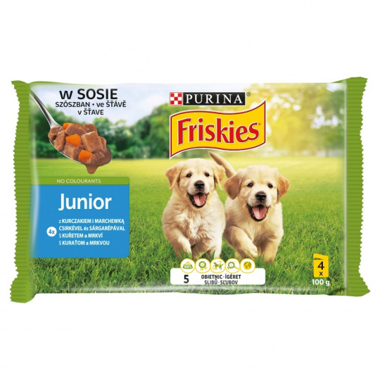 PURINA Friskies Junior with chicken and carrot - vlhké krmivo pro psy - 4 x 100g