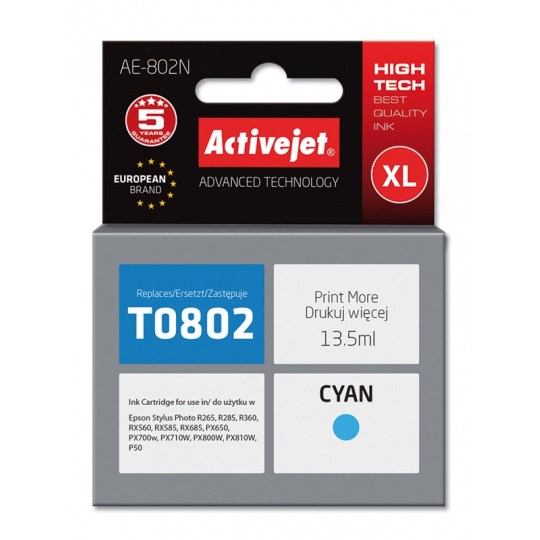 Activejet Inkoust AE-802N (náhrada za Epson T0802; Supreme; 13,5 ml; modrý)