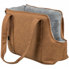 Transportní taška EVELYN, 40 x30 x 20 cm, do 5 kg, umělá kůže, plyš, hnědá/šedá