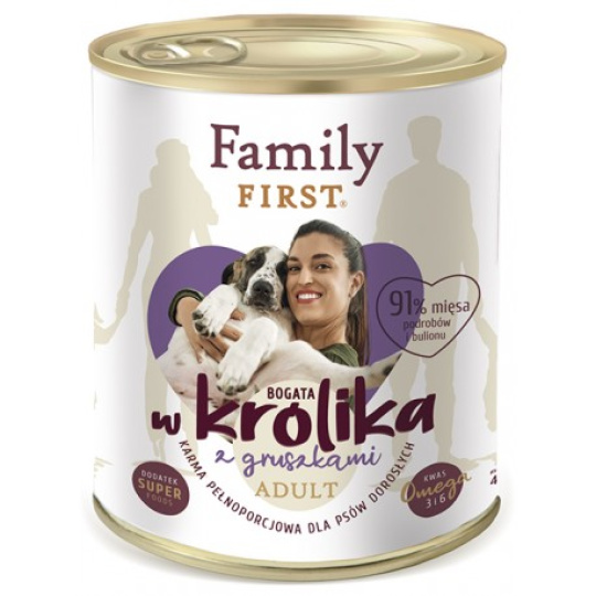 FAMILY FIRST Adult Rabbit with pear - Mokré krmivo pro psy - 800 g