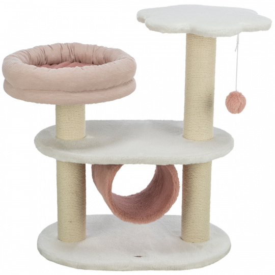 Škrabadlo ISABELLA, 70 cm, oválná základna, 2 patra, tunel, lůžko, bílá/antická růžová,