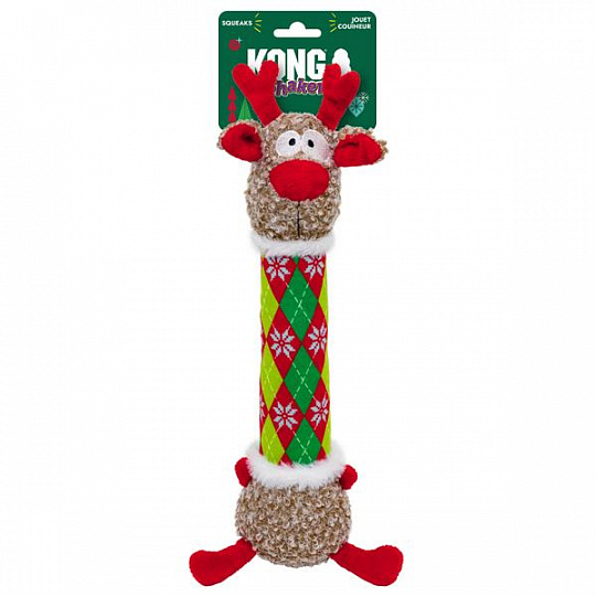 Hračka KONG Holiday Shakers™ Luvs Argyle Reindeer Md, s pískatkom, polyester