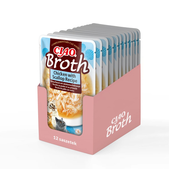 INABA Ciao Broth Chicken & Scallop - pamlsek pro kočky - 12x40g