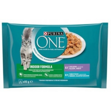 PURINA One Indoor Tuna, veal - mokré krmivo pro kočky - 4x85g