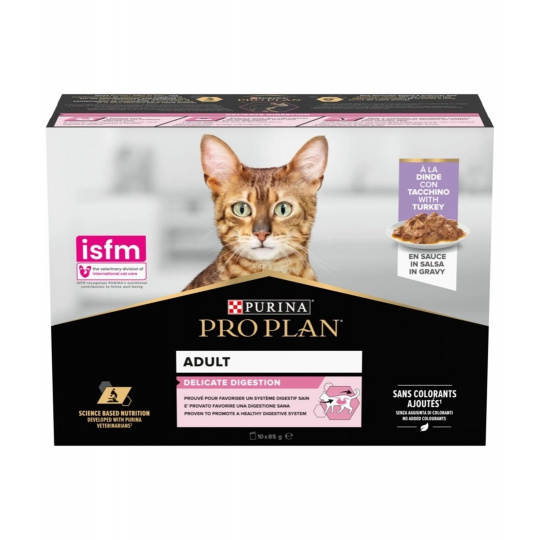 PURINA Pro Plan Delicate Digestion Turkey - mokré krmivo pro kočky - 10x85g