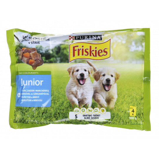 FRISKIES Junior Kuře s mrkví - vlhké krmivo pro psy - 4x100g