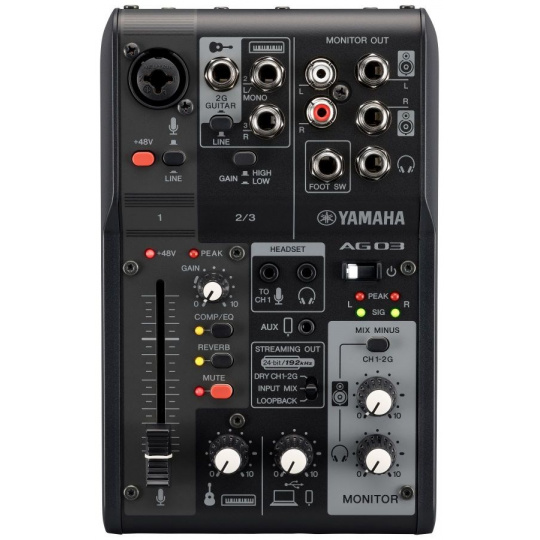 Yamaha AG03 MK2 - Tříkanálový mixážní pult pro živé vysílání s USB audio rozhraním, černý