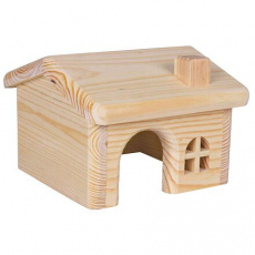 Dřevěný domek se sedlovou střechou pro myši a křečky 15x11x15cm Dřevěný domek se sedlovou střechou pro myši a křečky 15x11x15cm