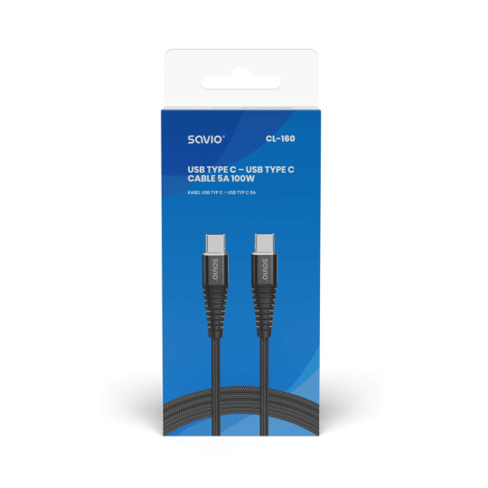 Savio CL-160 USB kabel 2 m USB 2.0 USB C - USB C Černá