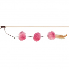 Vábnička/prut s pompon míčky a peřím, 40cm