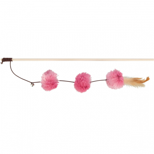Vábnička/prut s pompon míčky a peřím, 40cm