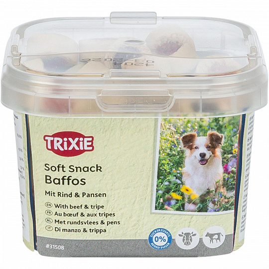 Soft Snack BAFFOS mini kolečka hovězí, dršťky, plastový kelímek 140 g Soft Snack BAFFOS mini kolečka hovězí, dršťky, plastový kelímek 140 g