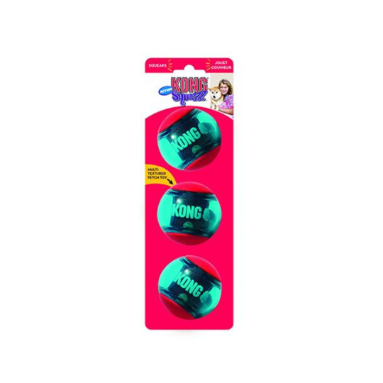 Hračka Kong Dog Squeezz Action Lopta s pískatkom, guma termoplastická, M (3ks/bal.)