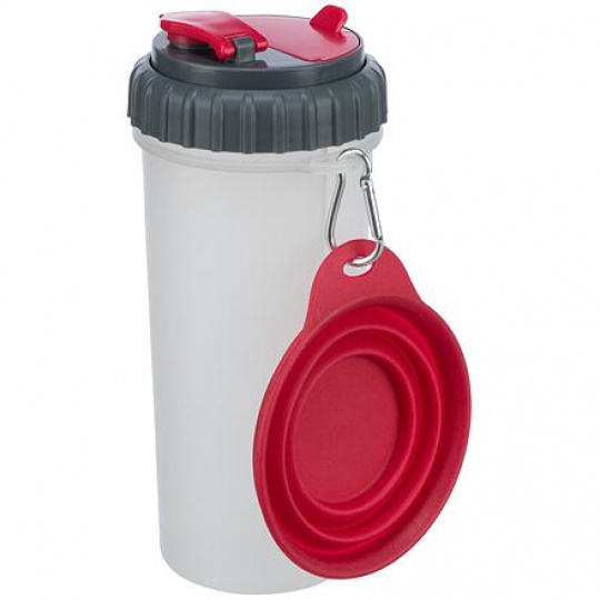 Cestovní zásobník na vodu a krmivo, včetně misky, 2 × 0.35 l/o11 × 23 cm