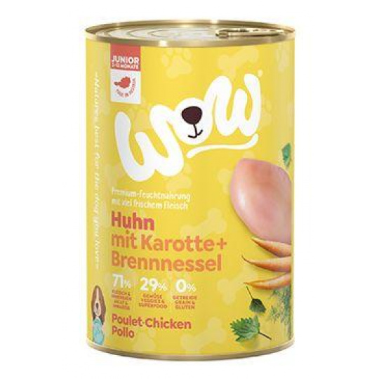 WOW Dog konz. Junior kuřecí s karotkou 400g
