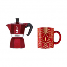 Kávovar BIALETTI DECO GLAMOUR Moka Express 3tz + hrnek Červená