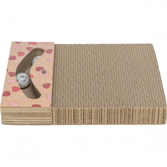 Škrabací karton VALENTINE, s míčky a catnipem, 38 x 5 x 30 cm, meruňková - LIMITOVANÁ NABÍDKA