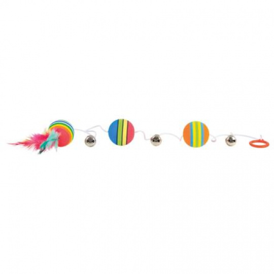 Duhové míčky na šňůrce s rolničkami 3,5 cm/80 cm
