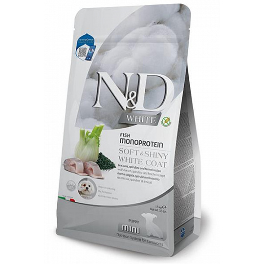 Farmina N&D dog WHITE (GF) puppy mini, sea bass, spirulina & fenel 1,5 kg