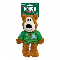 Hračka KONG Holiday Wild Knots Sweater Bear Green Md/Lg, s pískatkom, polyester