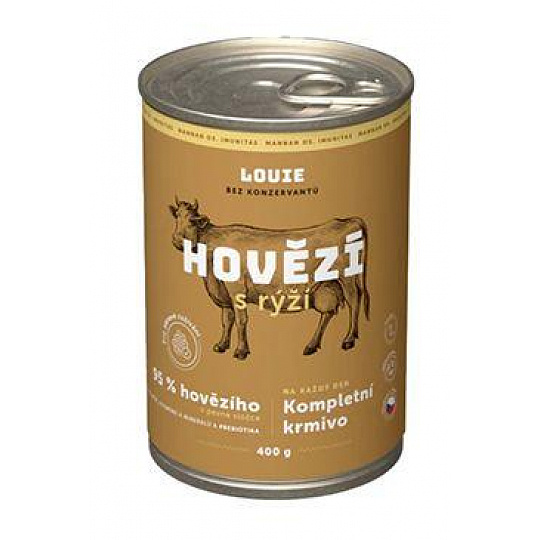 Louie Dog konz. Hovězí s rýží a prebiotiky 400g Louie Dog konz. Hovězí s rýží a prebiotiky 400g