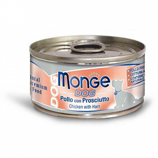 MONGE DOG NATURAL kuřecí maso se šunkou pro psy 95 g MONGE DOG NATURAL kuřecí maso se šunkou pro psy 95 g