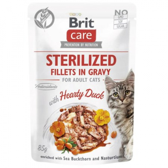 BRIT Care Cat Sterilized Hearty Duck Pouch - mokré krmivo pro kočky - 85 g