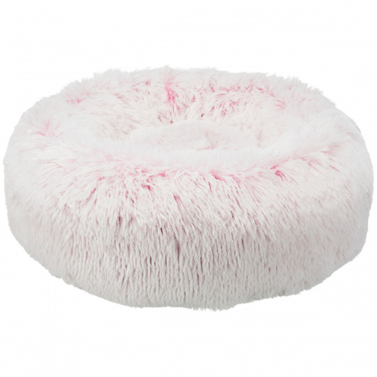 Kulatý pelech HARVEY o 50 cm, hebký potah s dlouhým vlasem, bílá/růžová