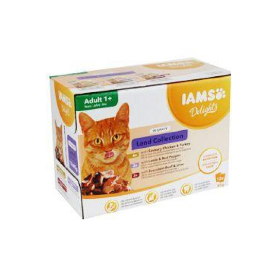 Iams Cat Adult Delights kapsa Land in gravy 12x85g