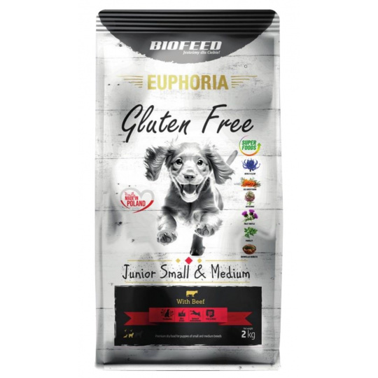 BIOFEED Euphoria Gluten Free Junior small & medium Beef - suché krmivo pro psy - 2kg