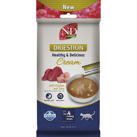 Maškrta Farmina Creamy N&D Quinoa Cat Digestion with Chicken & Tuna Adult 60 g