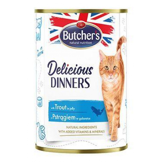 Butcher's Cat Delic.Dinners pstruh v želé konz. 400g