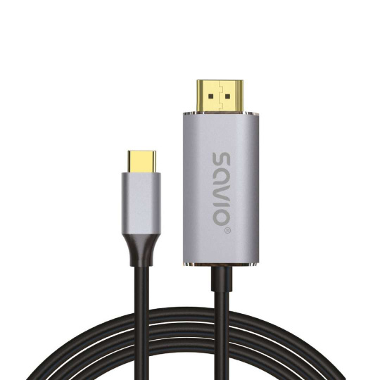 Kabel USB-C na HDMI 2.0B, 2 m, stříbrná / černá, zlaté koncovky, SAVIO CL-171