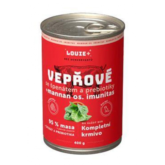 Louie Dog konz. Vepřové se špenátem a prebiotiky 400g Louie Dog konz. Vepřové se špenátem a prebiotiky 400g