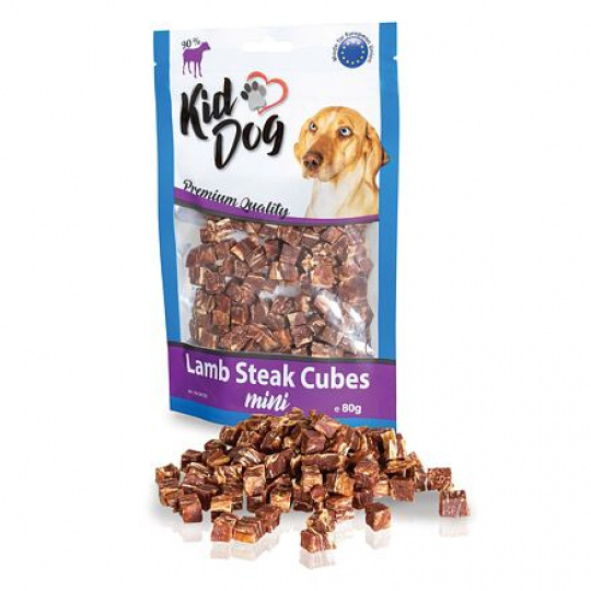 Pochoutka KIDDOG mini kostičky z jehněčího masíčka 80g