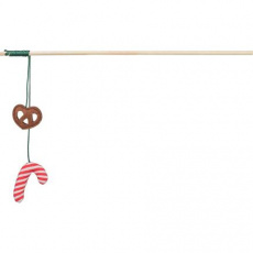 Xmas vánoční prut pro kočky 48 cm, s preclíkem/lízátkem, šustící, dřevo/polyester