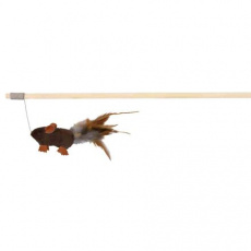 Dřevěná udice s plyšovou myší a peřím 50 cm Dřevěná udice s plyšovou myší a peřím 50 cm